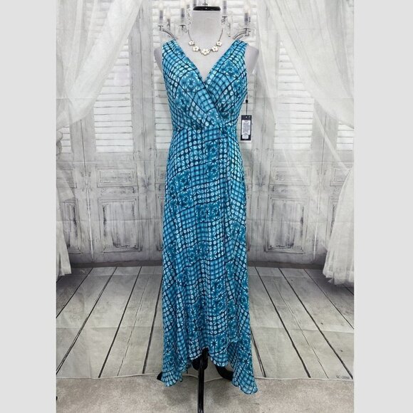 Tommy Hilfiger Blue Chiffon V Neck Maxi Dress High Low Sleeveless Faux Wrap NWT - Picture 1 of 13
